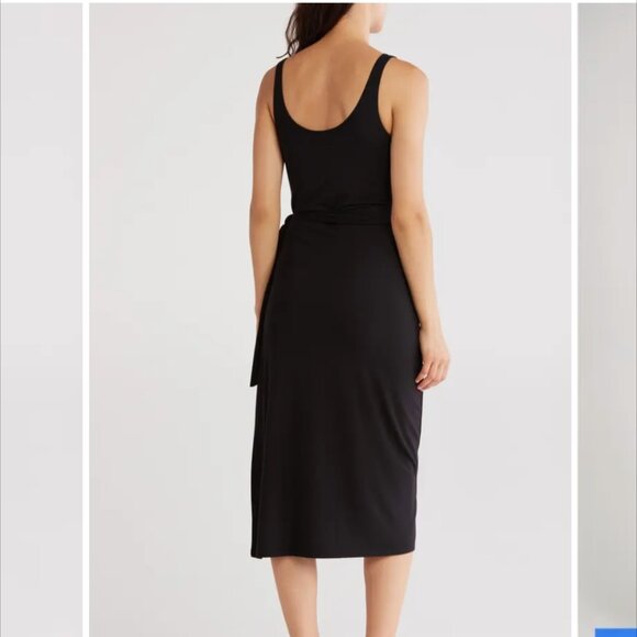 NWT Vince Women's Scoop Back Wrap Waist Pima Cotton Weekend Dress Black L - Picture 8 of 8